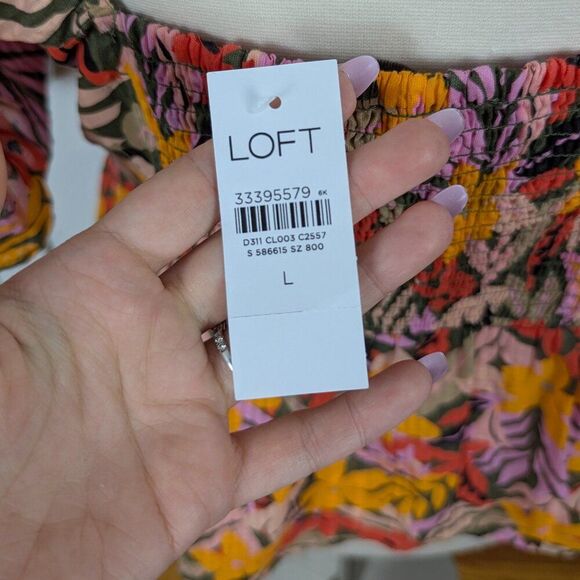 LOFT | Tropical Floral Print Peplum Blouse Size Large - Picture 6 of 9